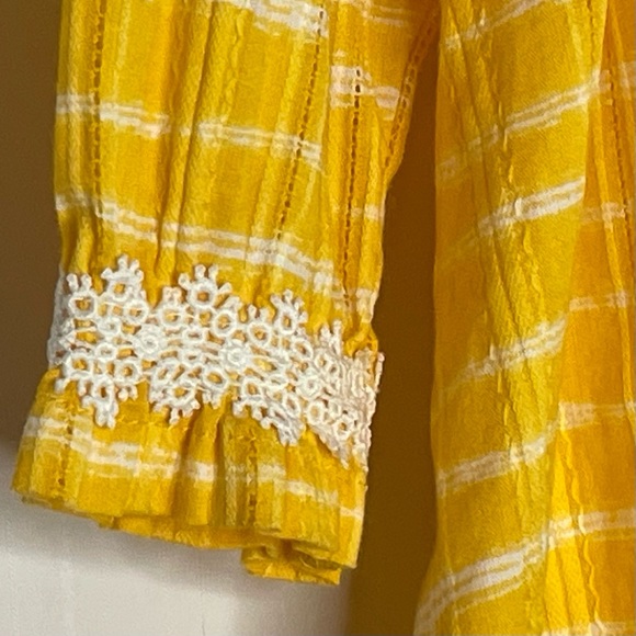 Falls Creek Kids Yellow Plaid Dress White Lace Peasant Cotton Dress size 3T - Picture 5 of 12